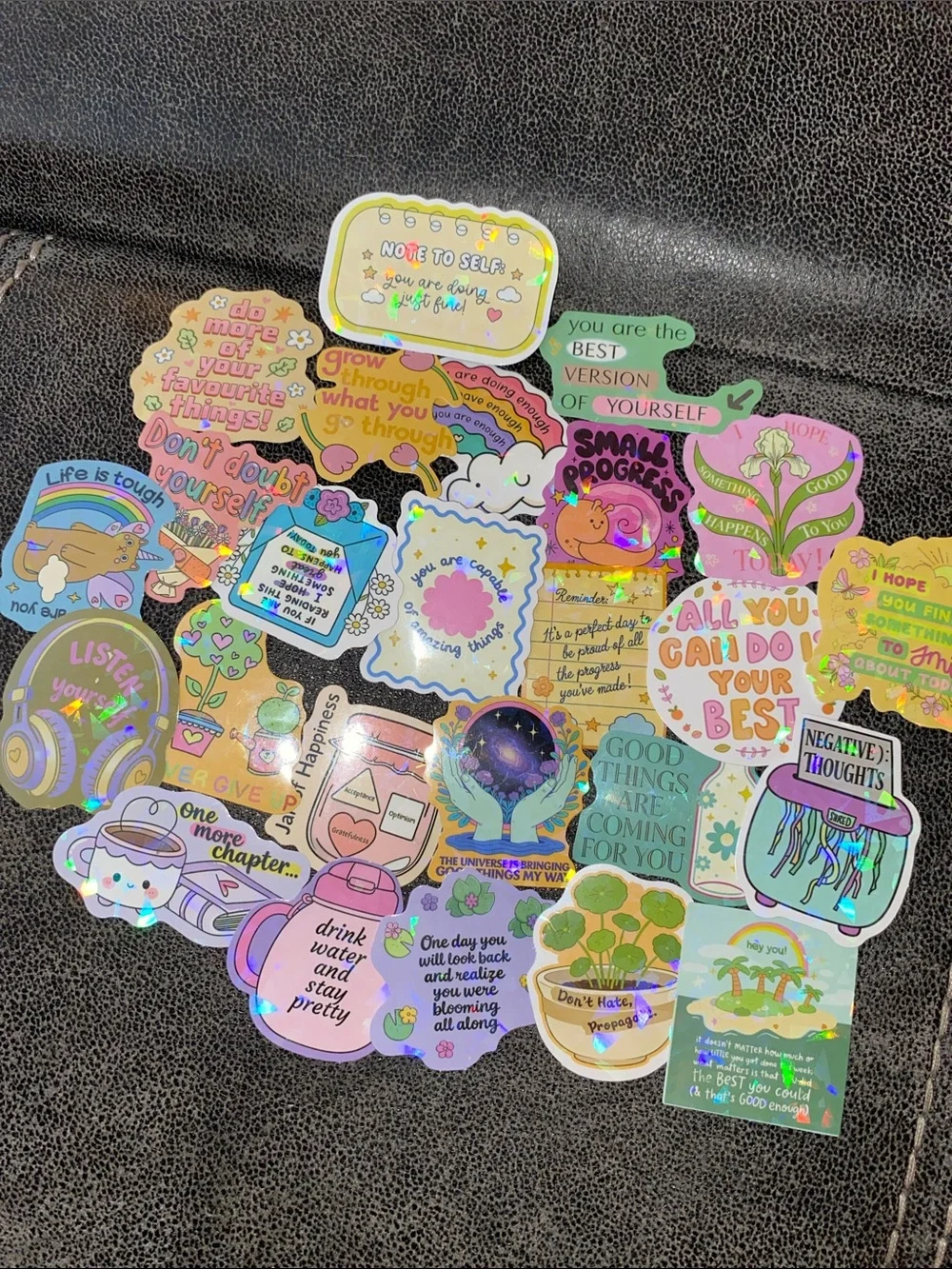 🖤 25 Holographic Positive Vibes Sticker Pack - Rainbow